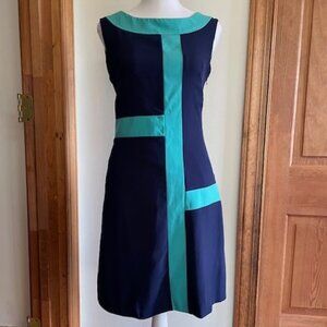 SANDRO FERRONE Navy Teal Colorblock Vintage Sleeveless Dress EU42 @US 6